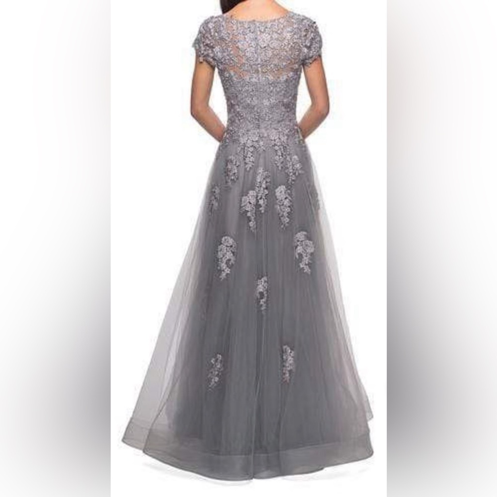 NWT La Femme - 26907 Lace Applique Bateau A-line Dress